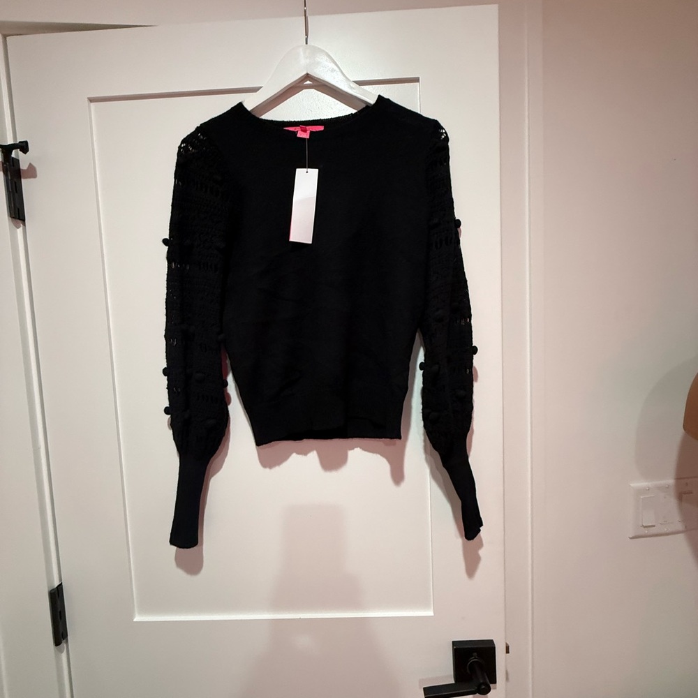 Black Knit Sweater with sleeve detail and Pom Pom Lilly Pulitzer size xs